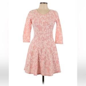 Kept Francesca's Boutique pink white floral print fit and flare skater dress L